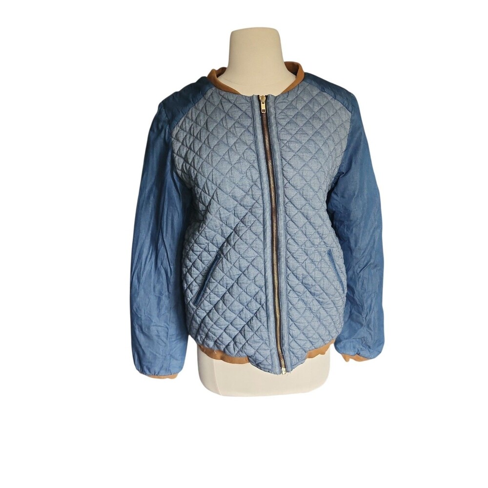 Valentine Gauthier Anthropologie Quilted Chambray Cotton Jacket Womens S Blue